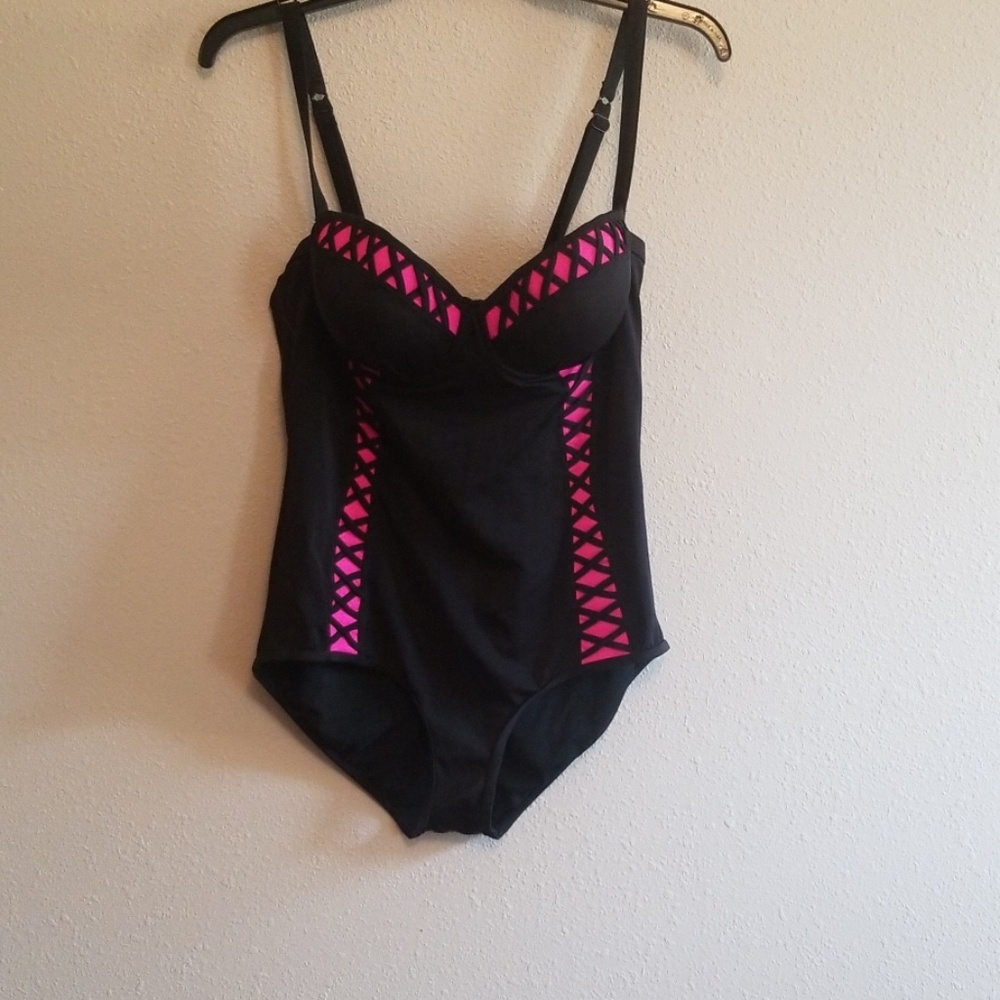 LATTICE INSET PUSH-UP DEMI ONE PIECE SWIMSUIT